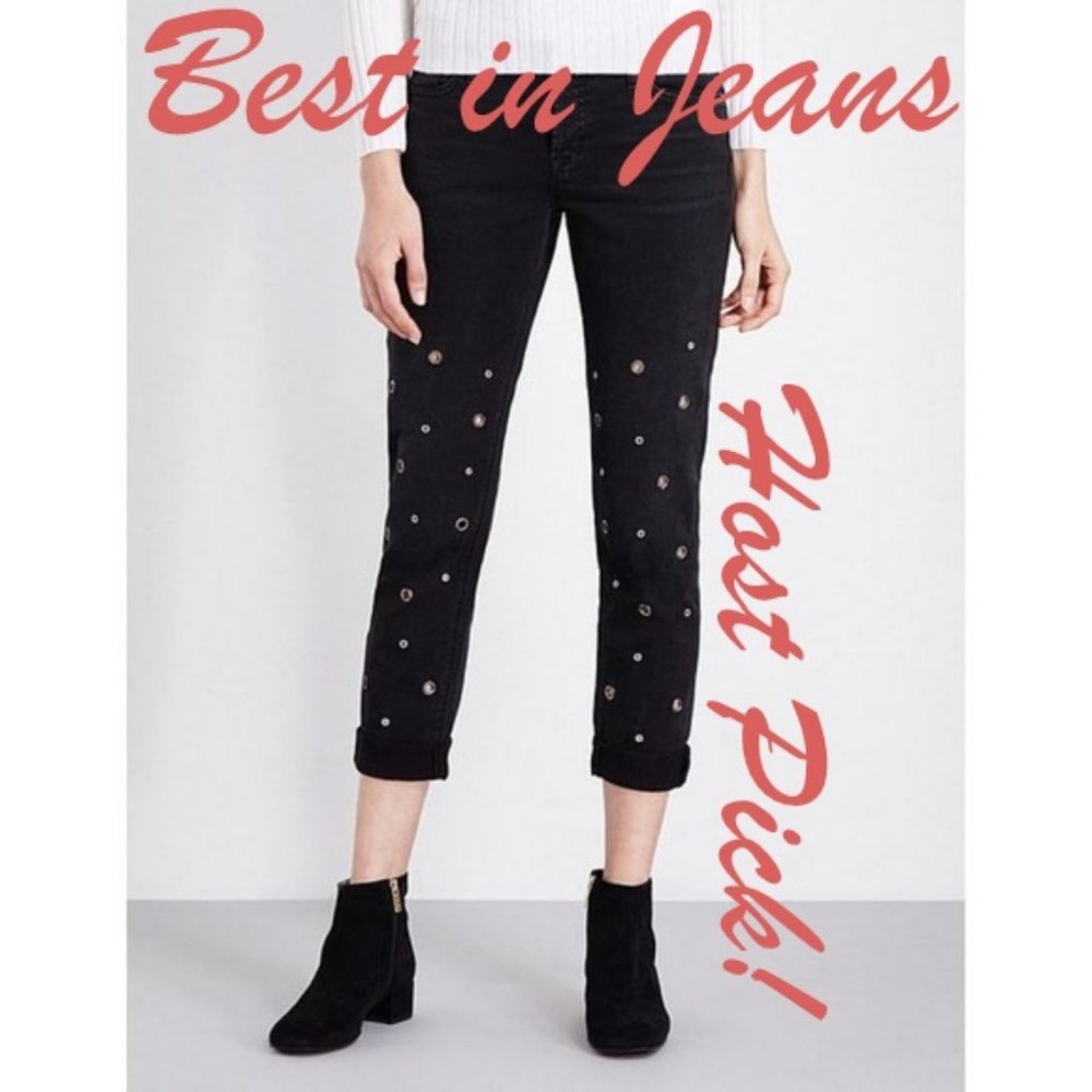 HUDSON New Jeans Crystal Jewel Grommet Pants USA BLACK Womens Sz 29, 30 - Picture 2 of 9